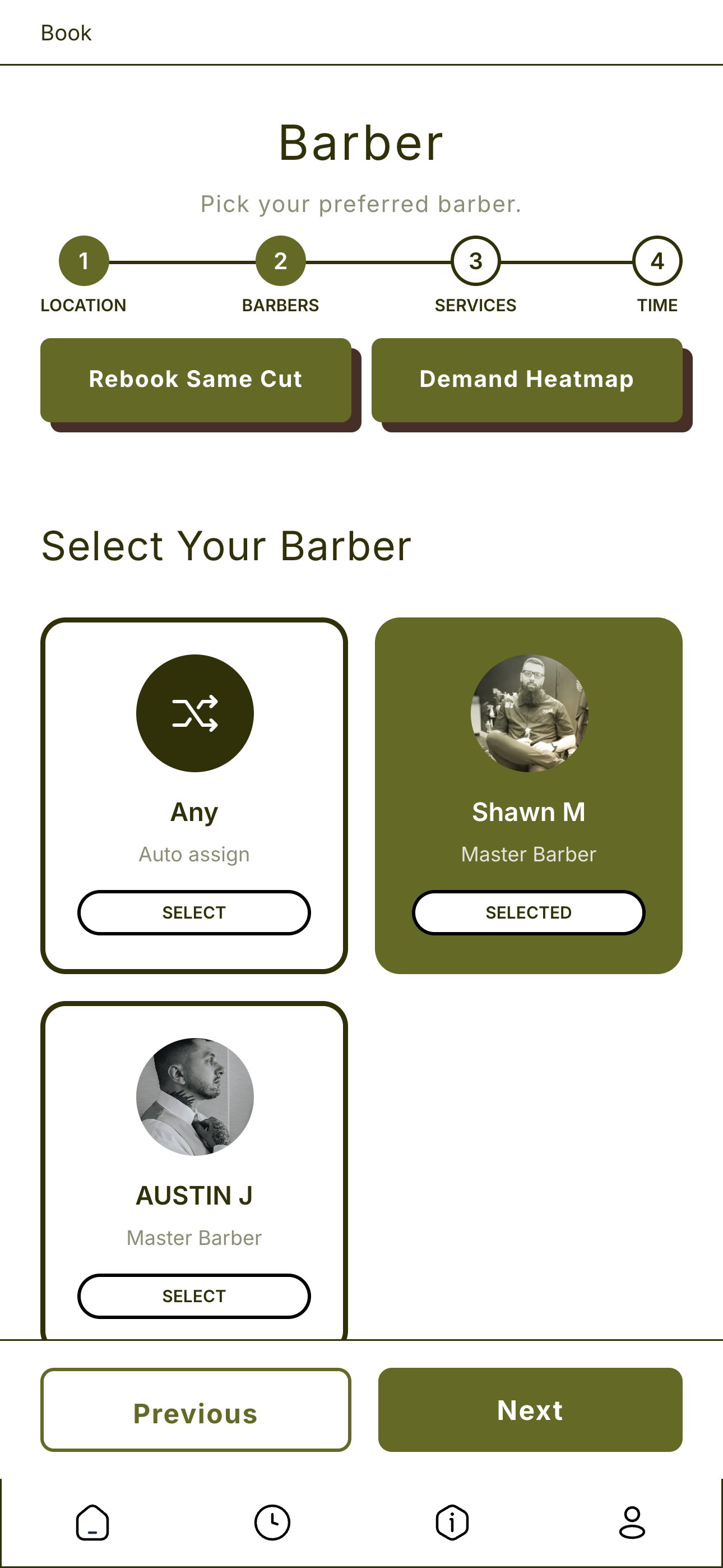 Barbercita app barber selection screen